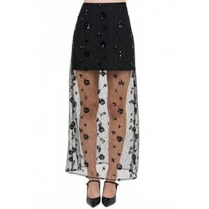 NEW WHITEROOM+CACTUS semi sheer sequined lace midi skirt in black